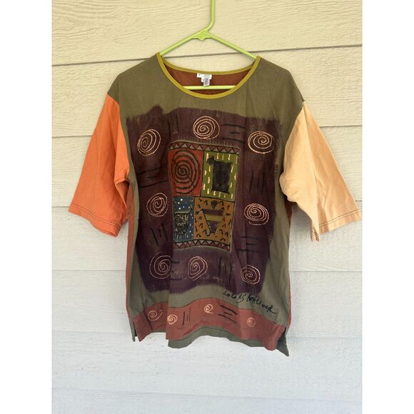 Colors Artwear Tops - Colors Artwear Womens Earthy Abstract Graphic Colorblock T-Shirt Size 2 Medium